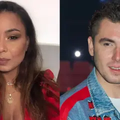 Kamil Bednarek z żoną. Ona w czerwonej bluzce, on w dżinsowej kurtce.
