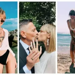 Krzysztof Ibisz żona na ślubnym zdjęciu i w bikini na plaży.