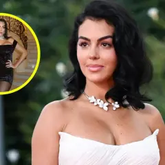 Georgina Rodriguez, żona Ronaldo, w eleganckiej białej sukni i czarnej kreacji w okręgu.