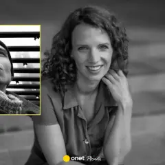 Magdalena Majtyka z mężem. Uśmiechnięta kobieta i mężczyzna patrzący w górę.