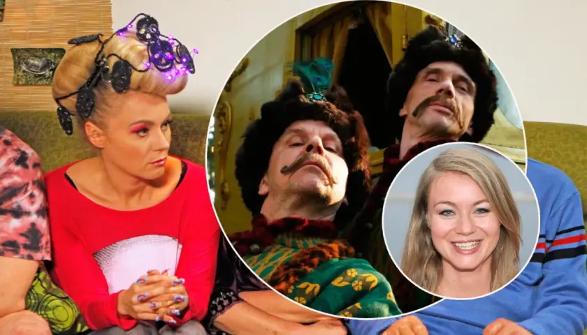 Anna Ilczuk z mężem w stylizacji na Kozaków. Kobieta ma ekstrawagancką fryzurę z lampkami.