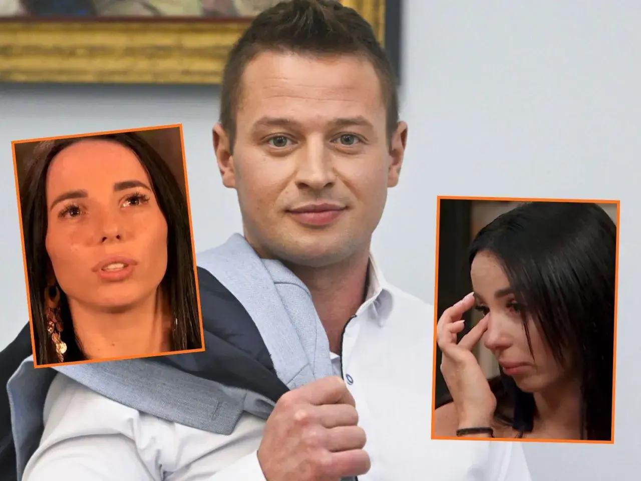 Krzysztof rolnik szuka żony. Na zdjęciu mężczyzna z dwoma zbliżeniami na kobiety, jedna z nich płacze.