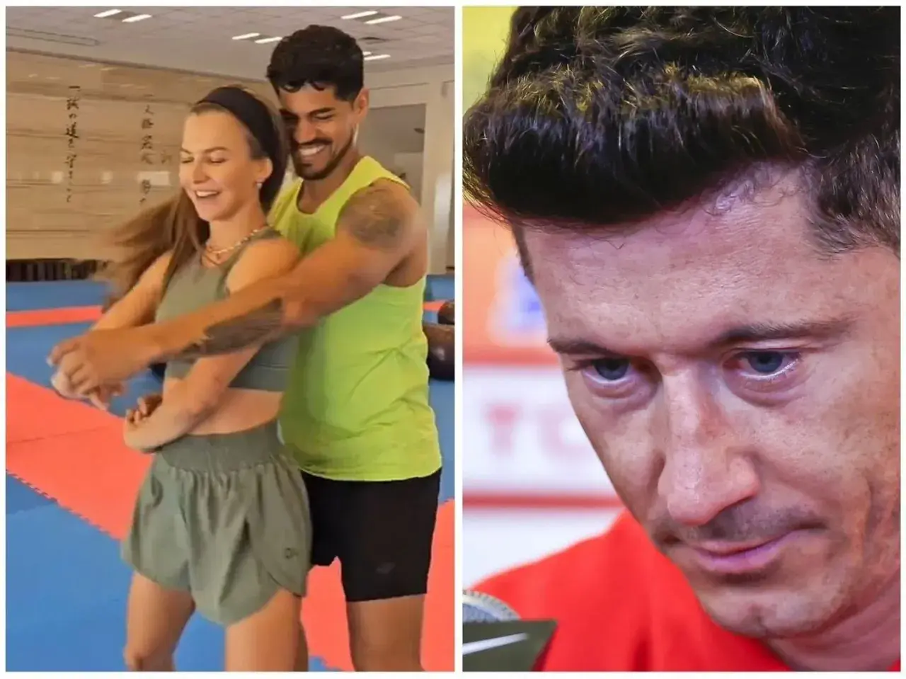 Anna Lewandowska tańczy bachata z partnerem. Obok Robert Lewandowski.