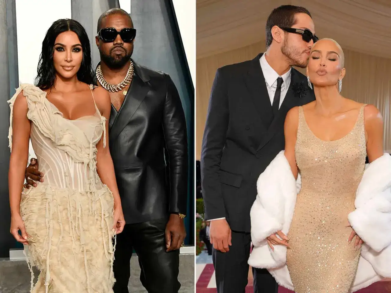 Kim Kardashian z byłym mężem Kanye Westem i obecnym partnerem Pete'em Davidsonem.