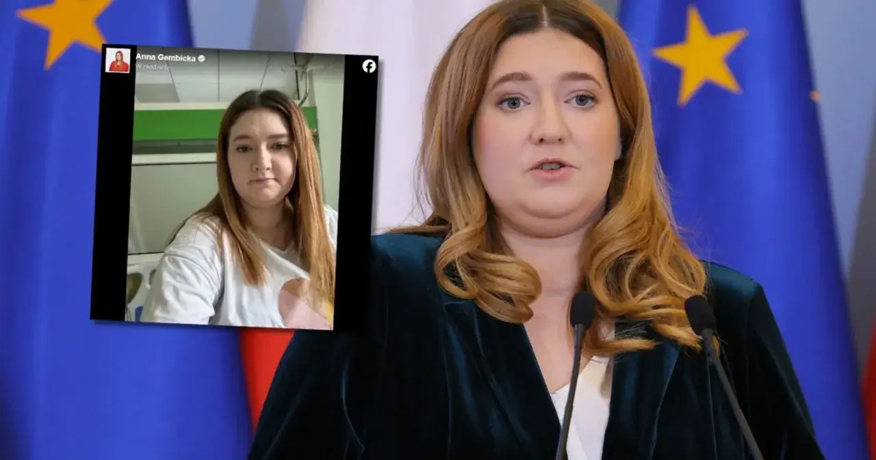 Anna Gembicka w szpitalu, walczy z chorobą. Obok jej zdjęcie z konferencji prasowej.