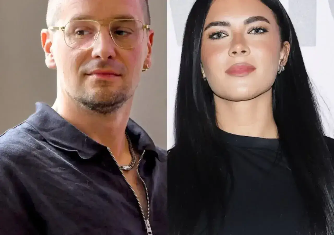 Krzysztof Zalewski z żoną, młodą kobietą o ciemnych włosach i wyrazistych oczach, na tle jasnej ściany.